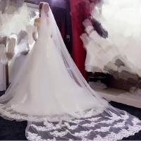 Velo De Novia De Encaje Para Mujer Blanco Y Ocre Un Solo Capa 3 Metros Vestido De Boda Accesorios De Novia Veu De Noiva L - details 6