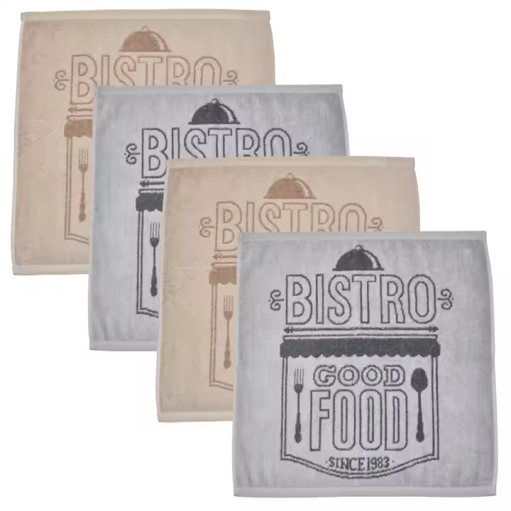 CASTMA GARANTIA DE ALTA CALIDAD - Set de 4 Paños de Cocina Rizo Modelo BISTRO 50x50cm - Absorción Alta y Secado Rápido - 1