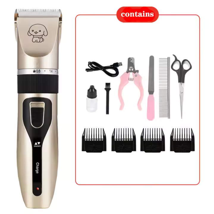 Cortapelos para perros y gatos para pelo largo/grueso/corto/rizado, kit de cortapelos silencioso inalámbrico recargable para todas las mascotas, libro electrónico, dorado - 1