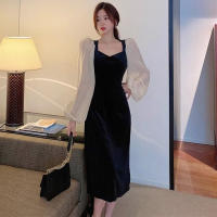Vestido Elegante De Mujer Verano 2025 Chiffón Manga Aplanada Vintage Negro Veludo Cuello V A-Line Midi Moda Coreana - details 6