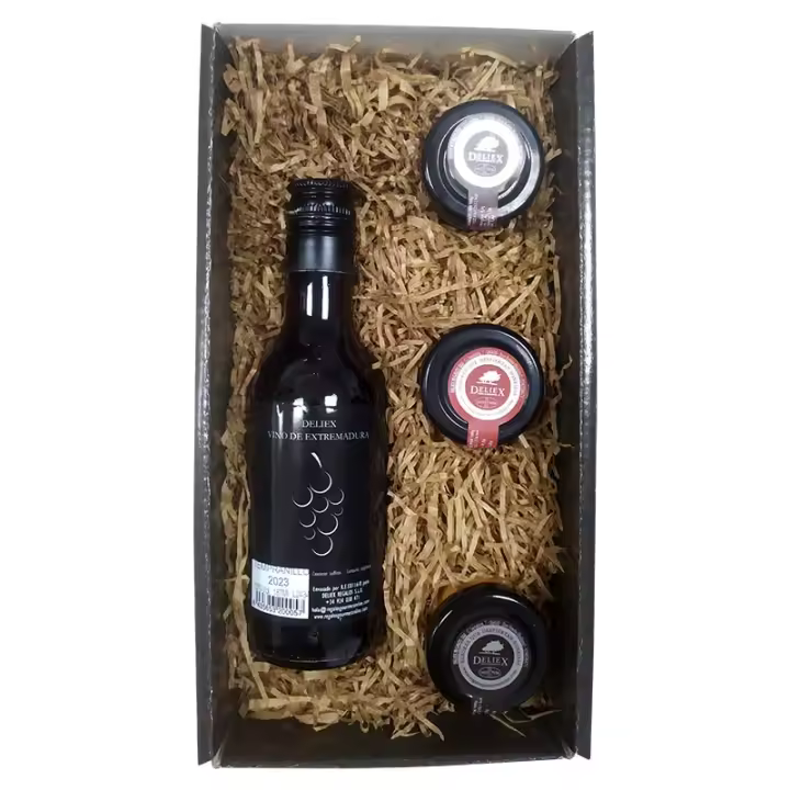 Cesta regalo Deliex con mini vino  y tres mini patés - 1