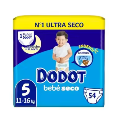 Dodot Bebé-Seco Talla 5 (11-16 kg) 54 Pañales – Sequedad Duradera y Protección Anti Fugas - 1
