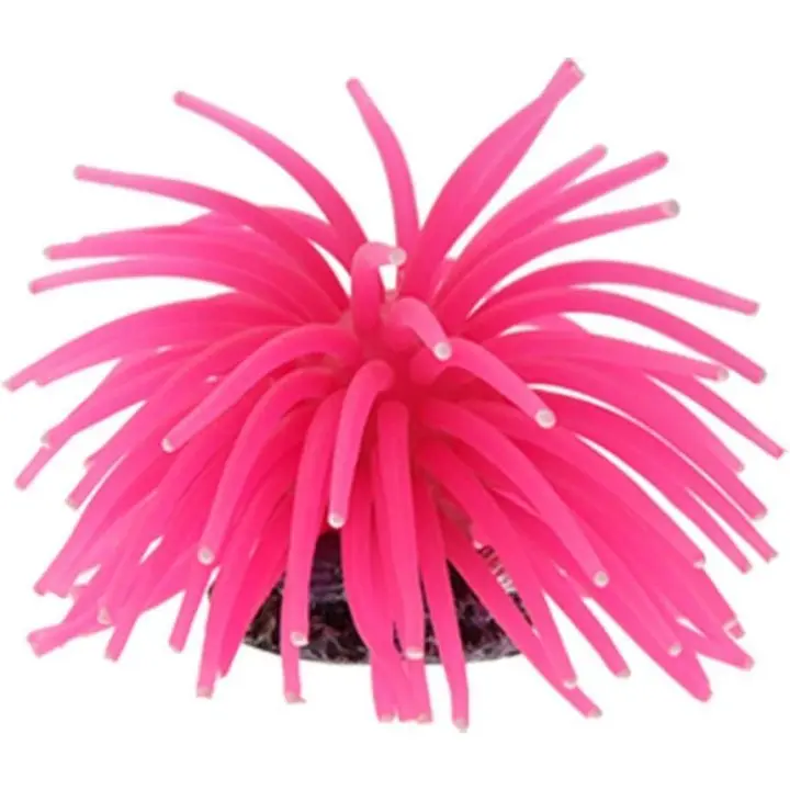 Decoración artificial para Acuario, anémona de Mar de silicona, Adorno para Pecera, tamaño pequeño (Pink) - 1