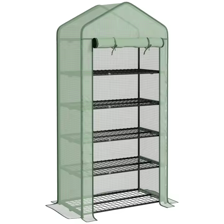 Outsunny Invernadero de Jardín de 5 Niveles Invernadero Resistente con 1 Puerta con Cremallera Anti-UV Diseño Ensanchado y Estantes para Cultivo de Plantas en Terraza Patio 90x49x193 cm - 1
