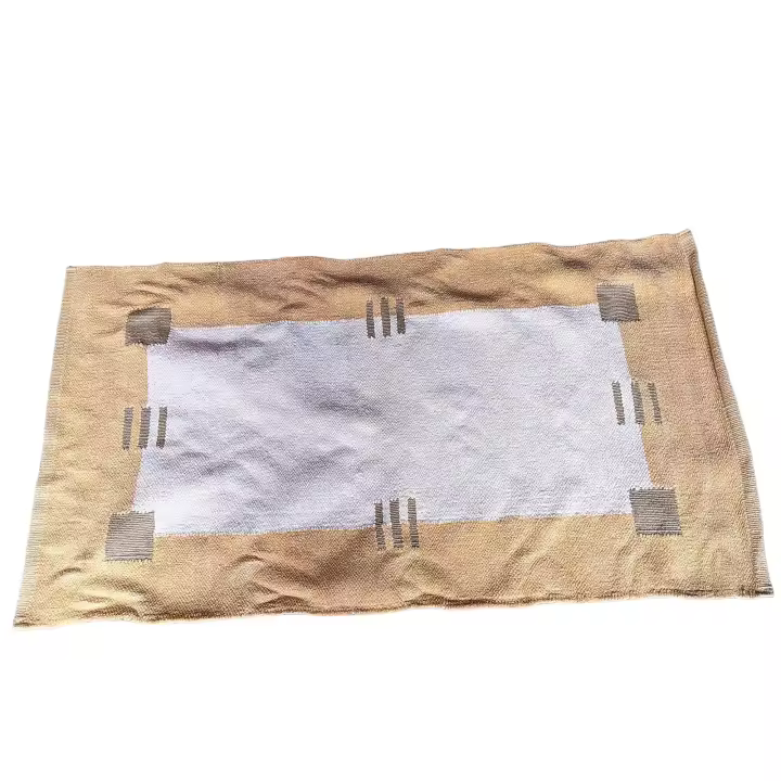 Futonia Alfombra Sumatra 60x110 Algodón Amarillo y Beige Tejida a Mano - 1