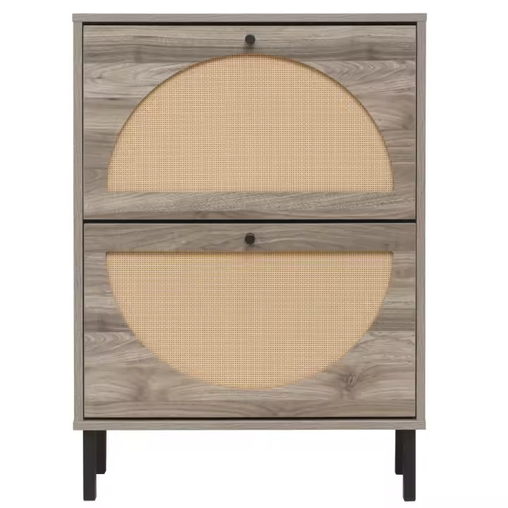 Zapatero vintage gris con dos Puertas, Puerta semicircular intercambiable trasera y surface de Trinquete, longitudinal 60 cm con panel posterior, ajustado para Escenas Como entradas. - 1
