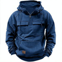 Nuevo Hombres Tops Sudadera con capucha Color sólido Sudadera Multi-Bolso Parche Chaqueta de cuero - details 2