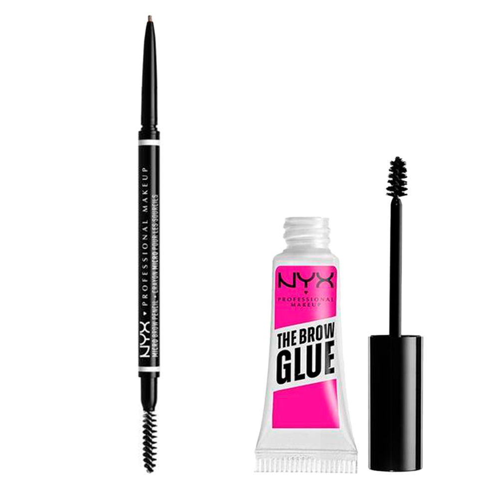 NYX Professional MakeUp | Rutina esenciales para las cejas: Micro Brow Pencil tono COOL ASH Brown+ The Brow Glue: Domina tus cejas con esta rutina que incluye lápiz de cejas y gel fijador.