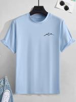 Camiseta De Verano Para Hombre 100% Algodón Deportiva Casual Con Patrón De Montaña Grande Cuello Redondo Manga Corta Transpirable Y Cómoda - details 5
