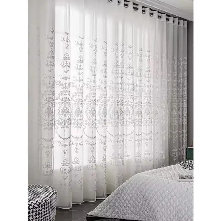 Cortinas Blancas Con Bordado Floral Sheer Para Sala De Estar Y Dormitorio Drapeados De Voile Translúcidos Con Un Panel - 1