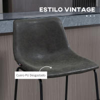 HOMCOM 2 Taburetes Altos de Cocina Tapizado en PU Taburetes de Bar con Respaldo Patas de Acero y Reposapiés para Comedor Carga 110 kg 47x54x99 cm Gris Oscuro - details 3