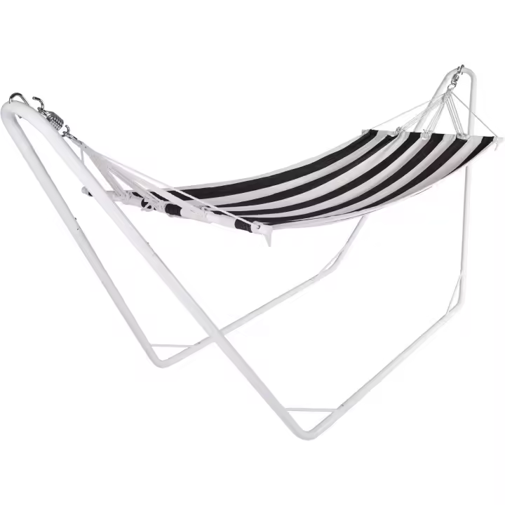 Hamaca Exterior con Soporte Metálico Tejido Resistente 200x80cm Portátil Colgante Carga hasta 150Kg Jardín Terraza Balcón Camping Negro - 1