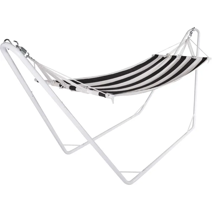 Hamaca Exterior con Soporte Metálico Tejido Resistente 200x80cm Portátil Colgante Carga hasta 150Kg Jardín Terraza Balcón Camping Negro - 1