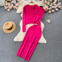 Conjunto De Ropa De Mujer REALEFT Otoño Invierno 3 Piezas Traje De Tejido Knitted Cardigan De Botón Sencillo Y Tops Falda Elegante Para Oficina - details 4