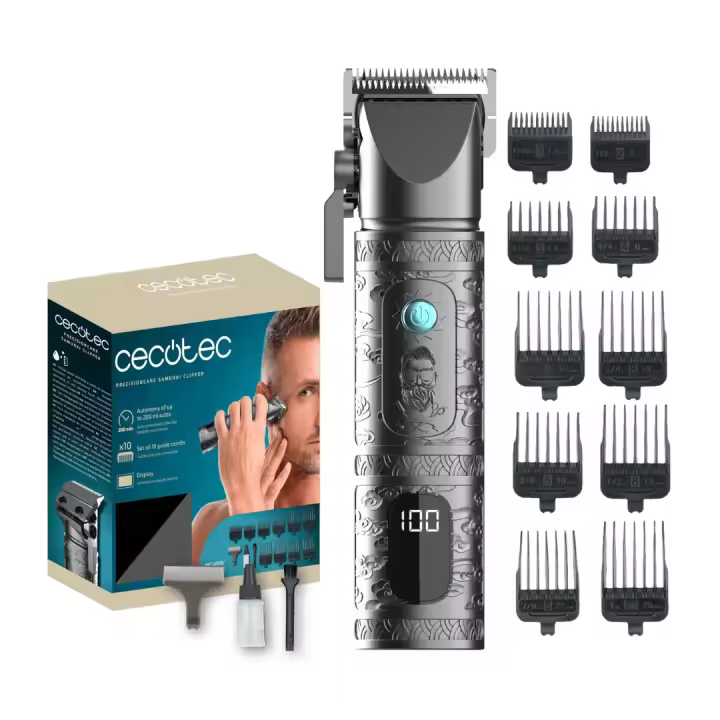 Cecotec Perfilador Profesional Multifunción Precisioncare Samurai Clipper. Para Nariz y Cuerpo, Autonomía 150 Min, Peines 3-15 Mm, Perfilado Preciso, Base de Almacenamiento, Display - 1