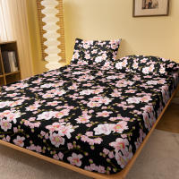 Sábana Ajustada Moderna Y Sencilla Con Estampado De Plantas Y Flores Material Poliéster 100% Para Dormitorio Sin Fundas De Almohada - details 1