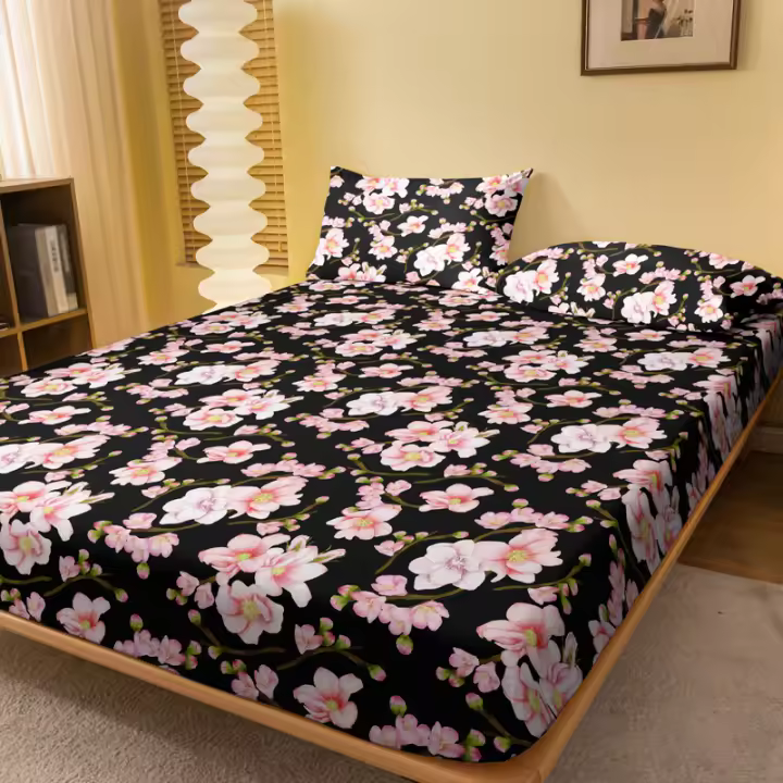 Sábana Ajustada Moderna Y Sencilla Con Estampado De Plantas Y Flores Material Poliéster 100% Para Dormitorio Sin Fundas De Almohada - 1