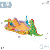 INTEX - Centro de juegos acuático Dino Park, hinchable con tobogán acolchado, rociador de agua y juegos interactivos, 201x157x69 cm, capacidad 159 L, para niños desde 2 años, fabricado de vinilo resistente, incluye parche reparación - details 3