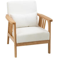 HOMCOM Sillón de Salón Sillón Nórdico Tapizado en Terciopelo Butaca Relax con Cojín y Patas de Madera de Caucho para Oficina Estudio Dormitorio 68x75x78 cm Crema - details 0