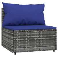 vidaXL Set de muebles de jardín 3 pzas y cojines ratán sintético gris - details 3