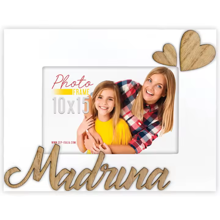 Marco de Sobremesa Zep en Madera Blanca con Escritura y Decoración en Relieve en Forma de Corazón para Fotografías 10x15 - 1
