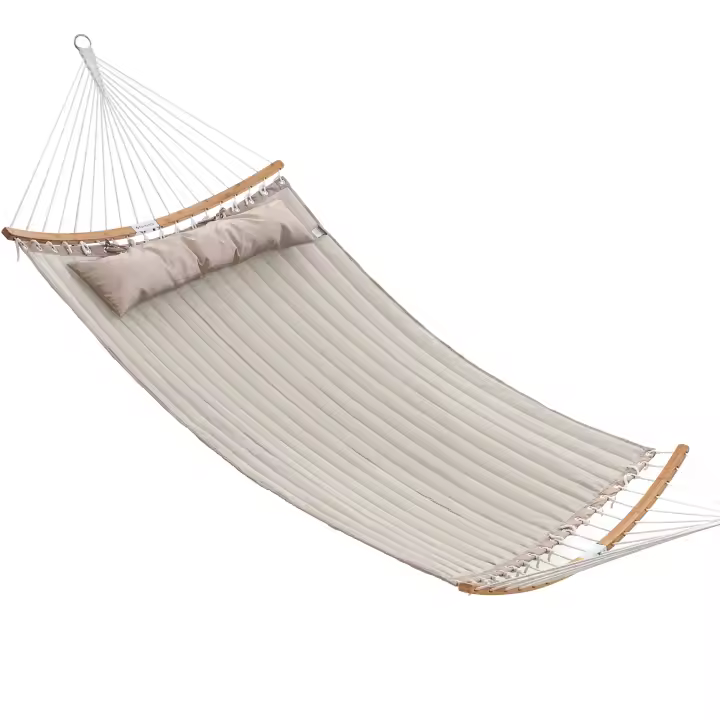 SONGMICS Hamaca Doble Tapizada, Hamaca de Jardín con Barras Curvas de Bambú Separables, Hamaca de Camping con Cojín, 200 x 140 cm, Carga de 225 kg, Crema y Beige/Gris y Beige/Azul y Beige - 1