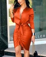 Vestido Midi Para Mujer Con Botones Manga Larga Pleated Bodycon Ruched Vestido De Camiseta Wrap Vestido De Fiesta Trabajo Oficina Lady - details 4