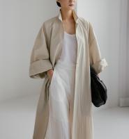 Vestido De Mujer REALEFT 2024 Algodón Y Lino Estilo Coreano Casual Con Bolsillos Y Abertura Lateral Cuello En V Manga Larga Longitud Media Pierna - details 0