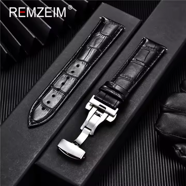 Correa De Reloj De Cuero Auténtico Para Negocios Reemplazo De Correa De Reloj 18mm 20mm 22mm 24mm Con Hebilla De Mariposa - 1