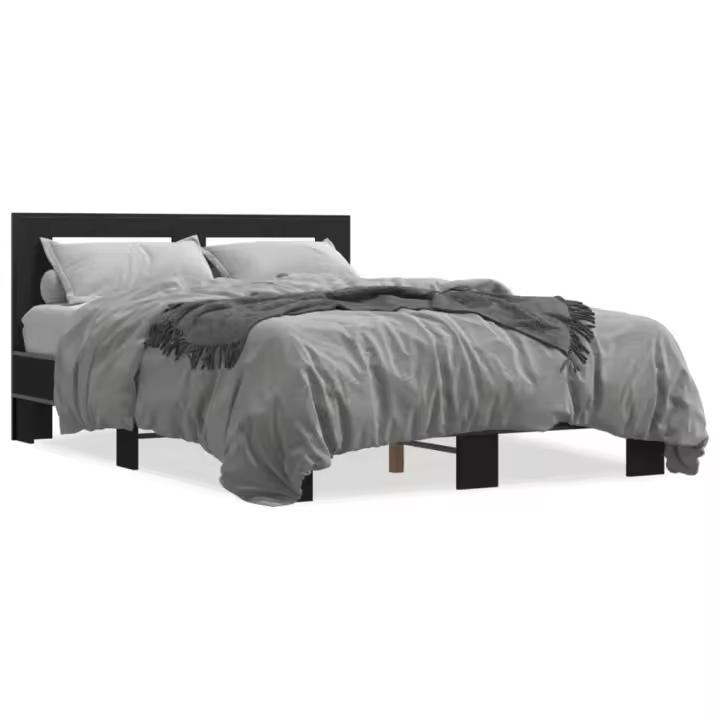 vidaXL Estructura de cama madera de ingeniería y metal negro 140x200cm - 1