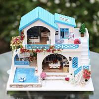 Kit de casa de muñecas en miniatura 3D con LED y música, kit de rompecabezas de madera para bricolaje, casa de muñecas con muebles modelo en miniatura (ciudad azul y blanca) - details 3