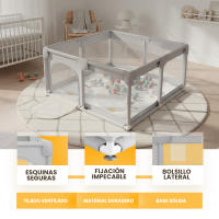 JUPPLIES Parque Infantil Bebe 120x120cm + Alfombra Bebe + 50 Bolas + Agarraderas + Bolsas de Transporte – Corralito Bebe con Malla Transpirable – Parque de Juegos Bebe – Playpen Bebe - Gris - details 4