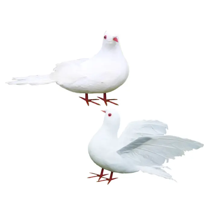 2 Pcs Pájaros De Paz Artificiales Decoración Para Hogar Y Boda Figura De Pigeon Blanco Adorno De Fotos Simple Pigeon Wing - 1