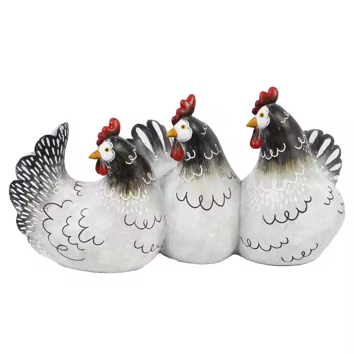 CAPRILO REGALOS & DECORACIÓN Figura Decorativa Rústica de Resina "3 Gallinas Multicolores". Adornos y Esculturas. Animales. Regalos Originales. Decoración Hogar. 33,50 x 16 x 16,50 cm - 1