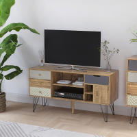 HOMCOM Mueble de TV con Estantes de Almacenamiento 4 Cajones y Patas de Metal Mesa para TV de Salón para Televisores de hasta 50 Pulgadas para Dormitorio 120x39x64 cm Marrón - details 1