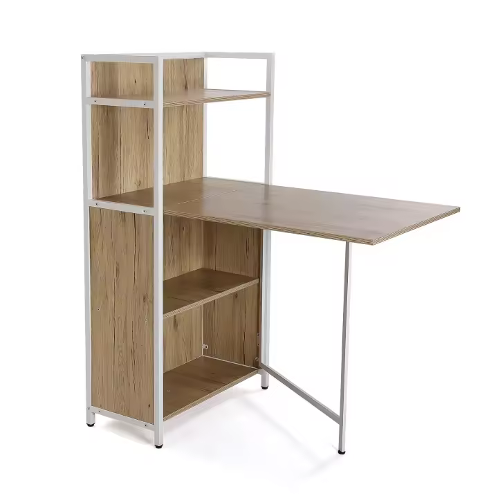 Versa Blumenau Mesa de comedor con Estantería para Cocina, Terraza, Jardín o Comedor, Encimera plegable, Medidas (Al x L x An) 120 x 30 x 62 cm, Madera, PVC y Metal, Color Marrón y Blanco - 1