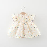 Vestido De Bebé De Algodón Con Bordado De Flor Y Estampado De Puntos Colores Variados Vestido Cómodo Para Niñas Estilo Casual Verano - details 2