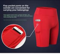 Pantalones cortos de Yoga para mujer con bolsillos laterales Fitness Running elásticos ajustados de secado rápido pantalones de cinco cuartos 2046 ropa deportiva - details 8