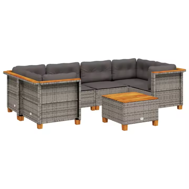 vidaXL Set de sofás de jardín 7 pzas con cojines ratán sintético gris - 1