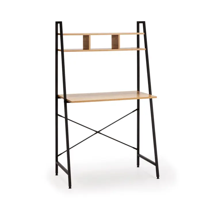VS Venta-Stock Mesa de Escritorio Blanca Industrial con Estante Superior - 1