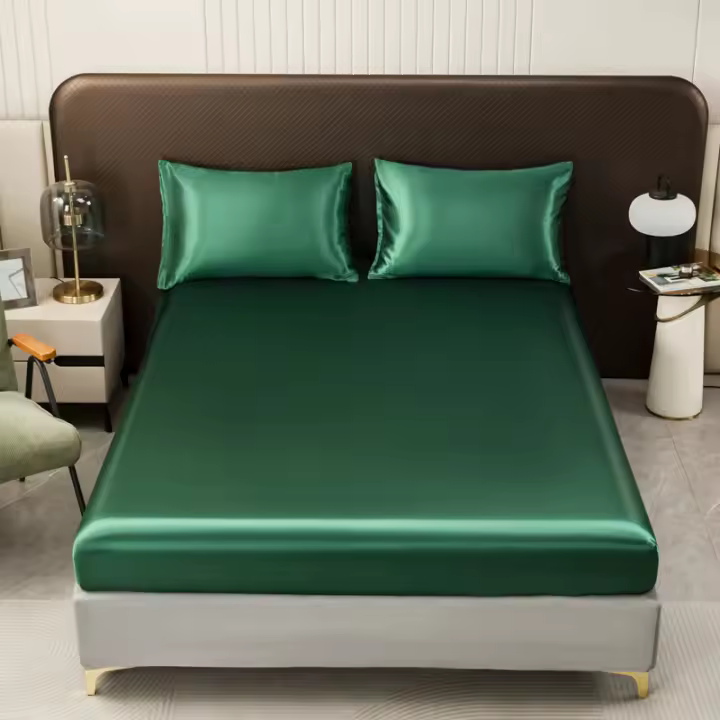 Juego De Sábanas De Satén De Color Sólido Incluye Fundas Para Almohadas Suaves Y Hypoallergénicas De Poliéster Lavar En Máquina Para El Hogar - 1
