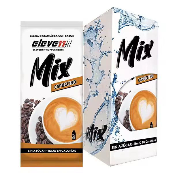 Eleven Fit Mix Instantáneo, Caja de 12 Sobres Sabor Capuccino - Prepara 1.5L de Bebida Saludable - Sin Azúcar, Baja en Calorías y Carbohidratos - Ideal para Agua/Leche, Cocinar y Preparar Postres - Mejora tu Dieta - Apto para Adultos y Niños - 1