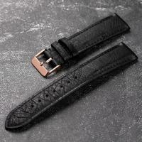 Correa De Reloj De Cuero De Avestruz Sudáfrica Hecha a Mano En Negro Tamaños 18 19 20 21 22MM Vintage Para Hombres Con Hebilla - details 5