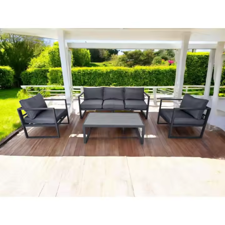 ELECSAN - Conjunto Sofás Exterior Aluminio Gris Marino 5-6 Plazas - Diseño Moderno-Cojines desenfundables - 1