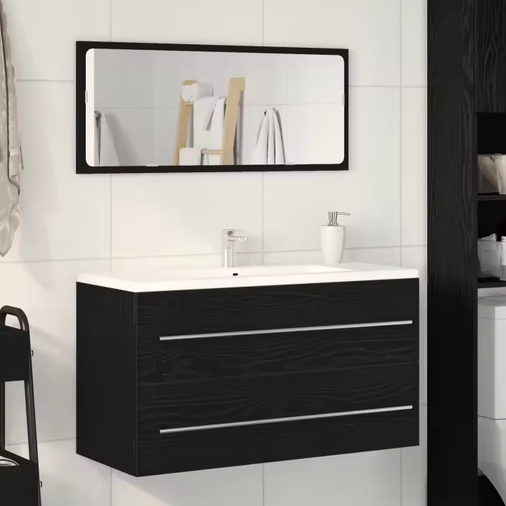 vidaXL Mueble de lavabo con espejo de roble negro 90x45x1,5 cm de madera elaborada - 1
