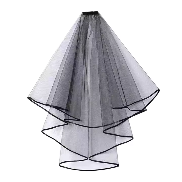 1PC Velocidad De Novia Negra Elegante Con Borde De Cinta De Tulle Accesorios Para Mujer Corta Para Bodas Fiestas Y Fotografía - 1