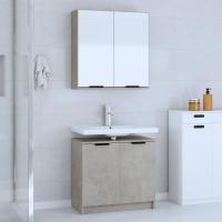 vidaXL Juego de muebles de baño 2 piezas madera contrachapada en color Blanco/Roble ahumado/Gris sonoma y más | almacenamiento funcional diseño moderno para baño dormitorio sala - details 3