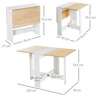 HOMCOM Mesa Plegable de Comedor, Mesa de Cocina Plegable, con Alas Abatibles, para Salón, Espacio Pequeño, 103x76x73,5 cm, Blanco y Roble - details 2