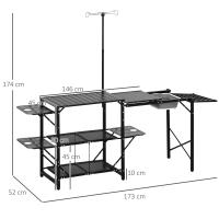 Outsunny Mesa de Cocina de Camping de 3 Niveles Mesa de Camping Plegable Portátil con Estantes de Almacenaje Fregadero Soporte para Lámpara y Bolsa de Transporte para Exterior 173x52x80-174 cm Negro - details 2