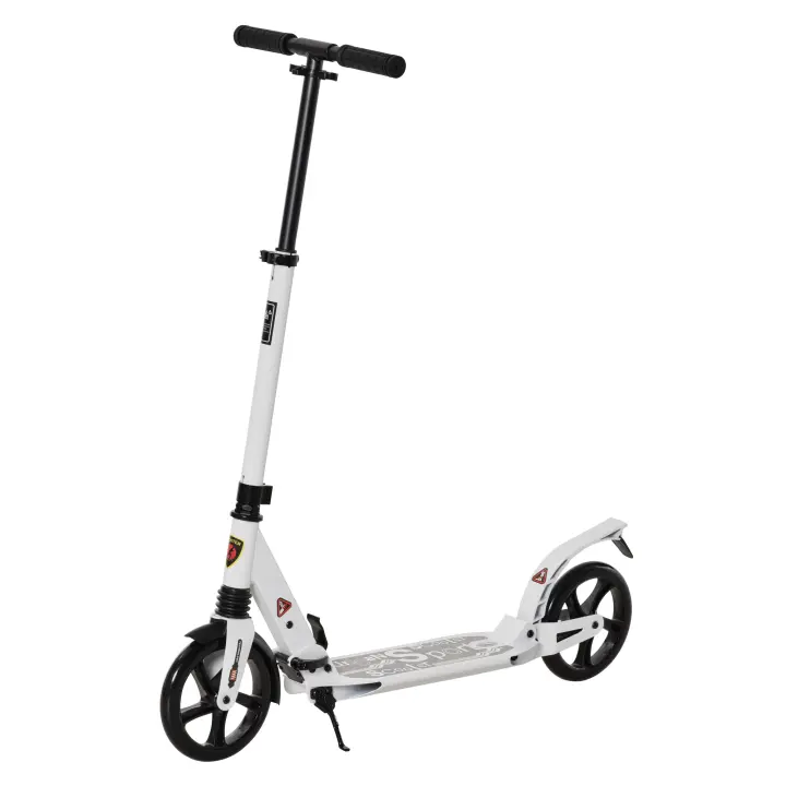 HOMCOM Patinete Plegable Scooter con Manillar Altura Ajustable Patinete Ligero para Adultos y Niños (más de 14 años) Tipo Monopatín con Freno Grandes Ruedas Ø200 mm Aluminio Carga 100kg - 1